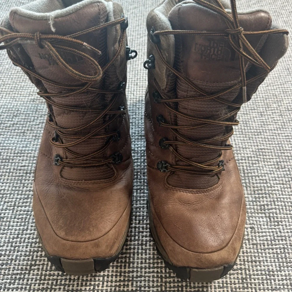The North Face Mens Brown Leather Suede Waterproof Hiking Boots Lug Sole Sz 9.5